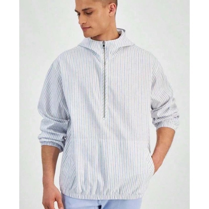 $178 Michael Kors Striped Zip Jacket Casual Relaxed Hoodie Linen Blend Small